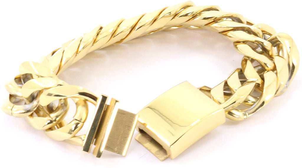 Solid 14k Yellow Gold Finish Stainless Steel 21mm Thick Miami Cuban Link Bracelet 9'' Long