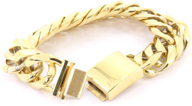 Solid 14k Yellow Gold Finish Stainless Steel 21mm Thick Miami Cuban Link Bracelet 9'' Long