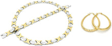 Load image into Gallery viewer, Women&#39;s 2 Tone Wide Hugs &amp; Kisses Necklace Bracelet Earring Set Gold &amp; Silver 18&quot; XO