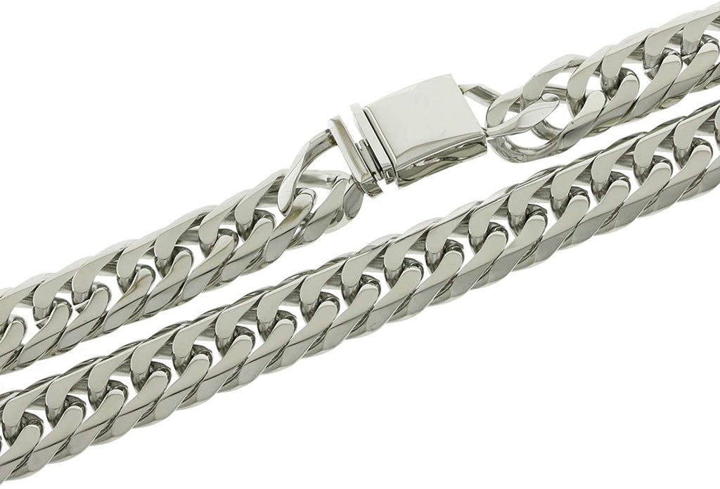 Bling Bling NY Solid Stainless Steel 18mm Miami Cuban Link Chain and Bracelet Set