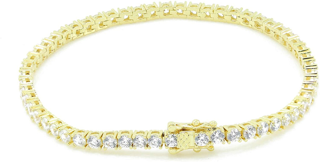 Bling Bling NY New 1 Row Tennis Necklace/Bracelet 20/22/24 Inch 14k Gold Finish Lab Created Diamonds 4MM Solitaires