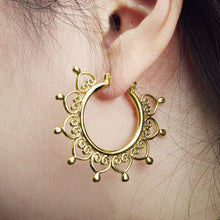 Load image into Gallery viewer, Gold Plated Bohemian Heart Filigree Design Large Hoop Earrings