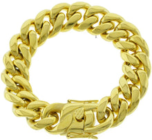 Load image into Gallery viewer, Bling Bling NY Men 14k Yellow Gold Finish Stainless Steel 6mm 8mm 10mm 12mm 14mm 16mm 18mm Thick Miami Cuban Link Curb Bracelet Triple Box Clasp Lock