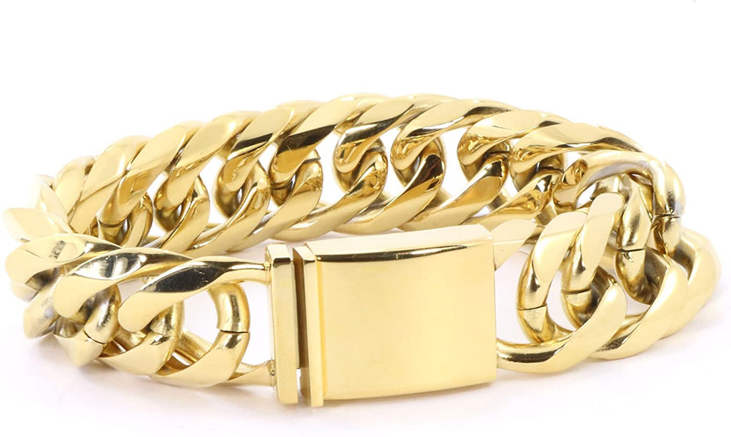 Solid 14k Yellow Gold Finish Stainless Steel 21mm Thick Miami Cuban Link Bracelet 9'' Long