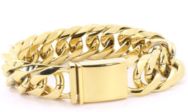Solid 14k Yellow Gold Finish Stainless Steel 21mm Thick Miami Cuban Link Bracelet 9'' Long
