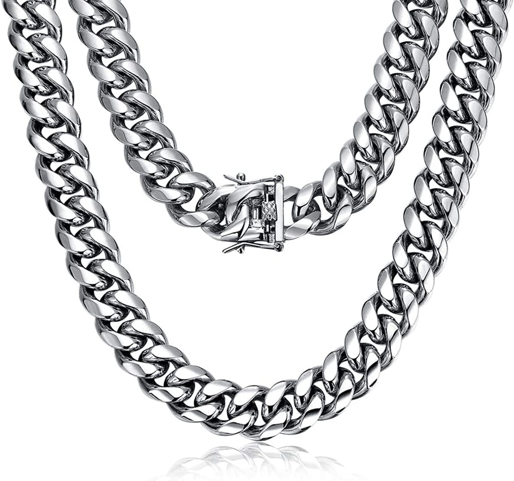 Polished Cuban Link Necklace for Men, Stainless Steel Chain Necklace, Gift  for Men, Silver Cuban Link Chain for men