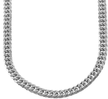 na Solid Silver Finish Stainless Steel 12mm Thick Miami Cuban Link Chain Necklace