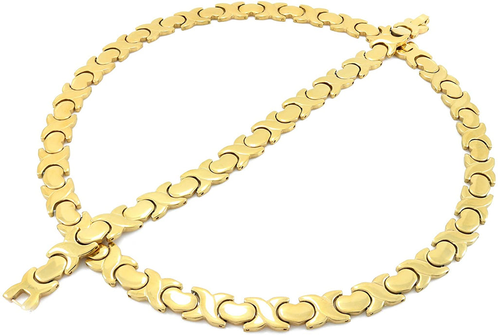 NEW 11mm Width Womens Gold Tone XOXO Stampato Necklace and Bracelet Set 18/20" LENGTH