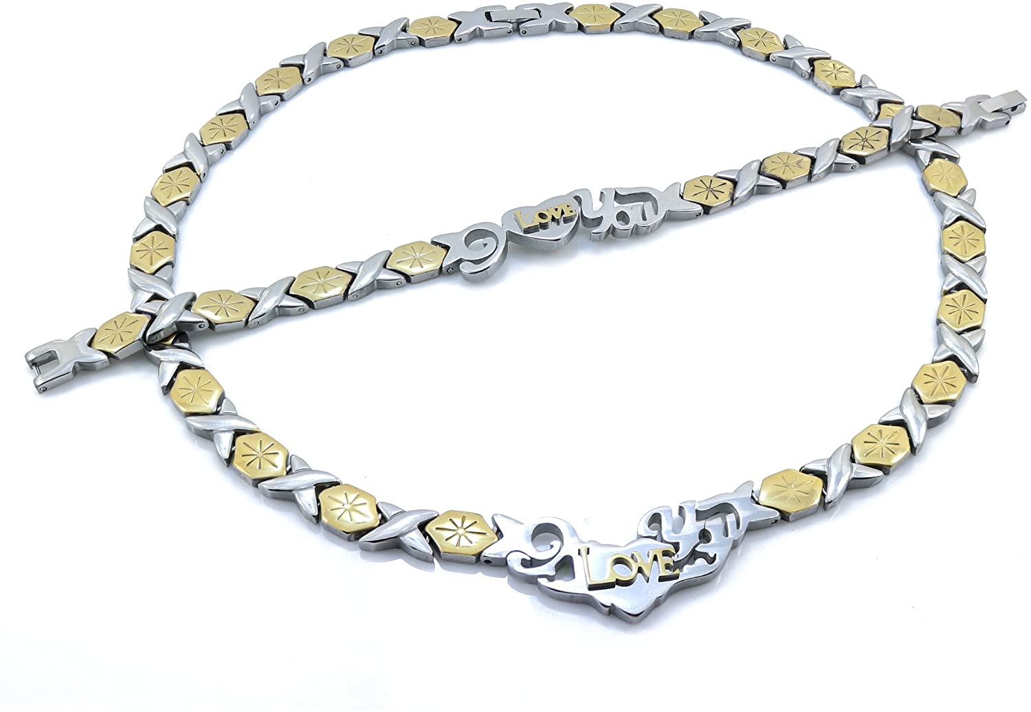 XOXO Hugs And Kisses Silver Necklace & Bracelet Jewelry Set – Stainless Steel