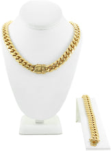 Load image into Gallery viewer, Bling Bling NY Solid 14k Yellow Gold Finish Stainless Steel 14mm Thick Miami Cuban Link Chain Bracelet Set Box Clasp Lock 24 inches