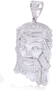 InstaBling NY Mens 4mm Real Solid 925 Sterling Silver 1 Row Tennis Chain & Iced Out Jesus Piece Pendant ICY Baguettes in The Face CZ - Tennis Jesus Piece Chain