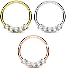 Load image into Gallery viewer, SPARKLE XOXO Set of 3 316L Surgical Steel Five CZ Prong Bendable Septum/Cartilage Hoop Ring 16g (Gold, Rose Gold, Silver)