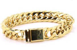 Bling Bling NY Solid 14k Yellow Gold Finish Stainless Steel 16mm Thick Miami Cuban Link Bracelet 10 inches