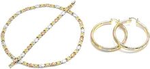 Load image into Gallery viewer, Bling Bling NY Women&#39;s Classic Tri-Colored Hugs Kisses XOXO Wing Heart Stampato Necklace Bracelet Earrings Jewelry Set Round Flat Diamond Cut 40mm-80mm Hoops
