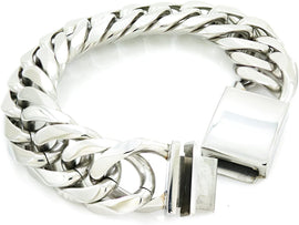 Solid Silver Finish Stainless Steel 21mm Thick Miami Cuban Link Bracelet 9'' Long