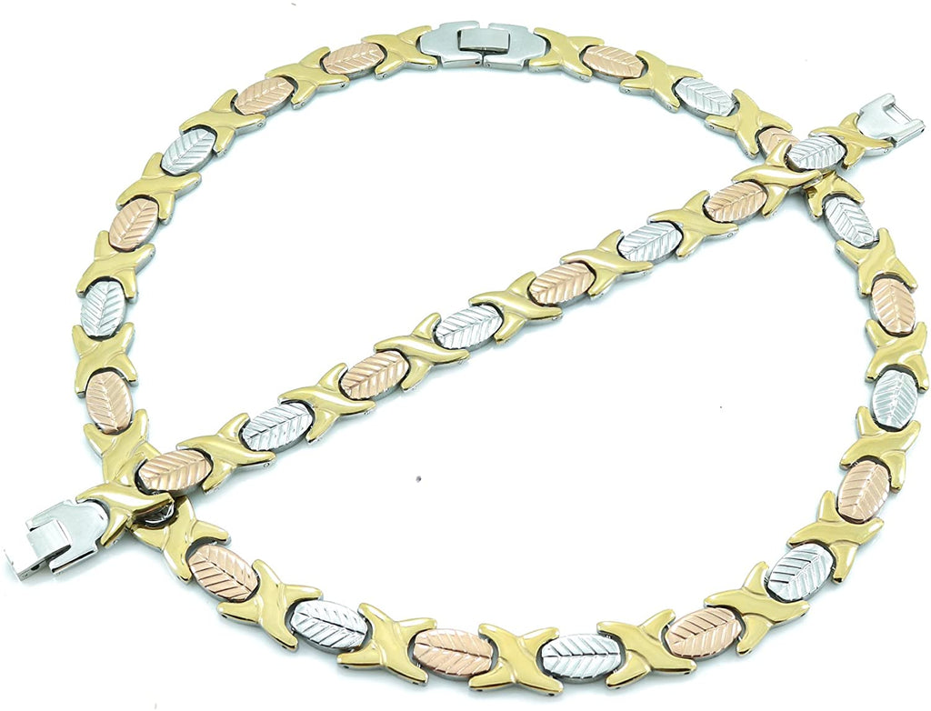 Womens 11mm Wide XOXO Hugs And Kisses Necklace And Bracelet Set 18/20 inches Multi Color (Gold, Silver, Two Tone, Three Tone)