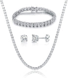 18K White Gold Plated Tennis Necklace/Bracelet/Earrings Sets Pack of 3