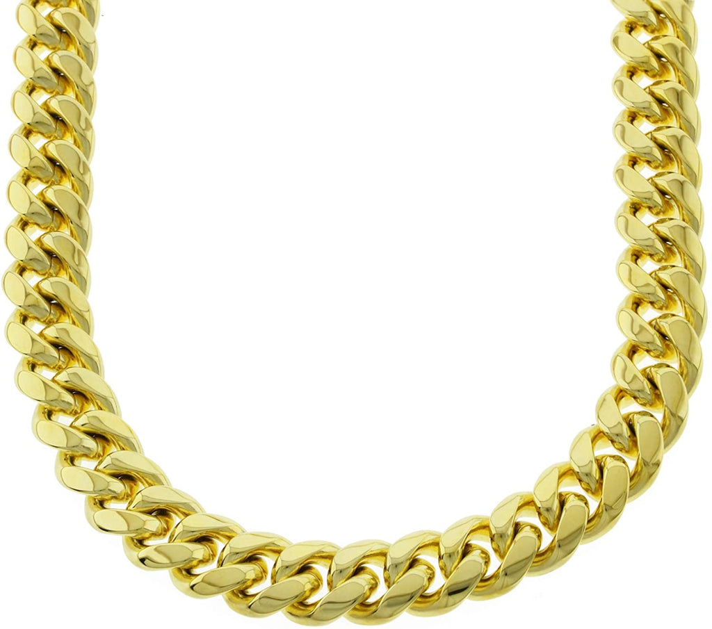 Men's Miami Cuban Link Chain 18k Yellow Gold Plated Stainless Steel 6mm 8mm 10mm 12mm 14mm 16mm 18mm Thick Necklace 24 inches