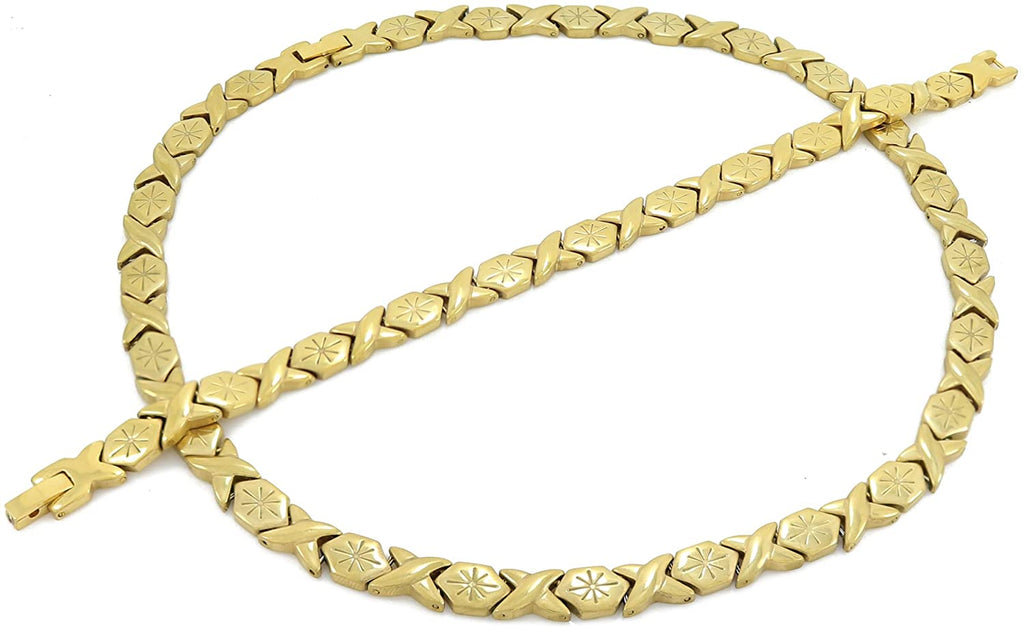 Womens Starburst 11mm XOXO Hugs And Kisses Necklace And Bracelet Set 18/20 inches Multi Color (Gold, Silver, Two Tone, Three Tone)