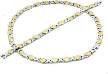Womens 2 Tone Hugs and Kisses Necklace and Bracelet Set Gold & Silver Starburst Stampato 18 inches