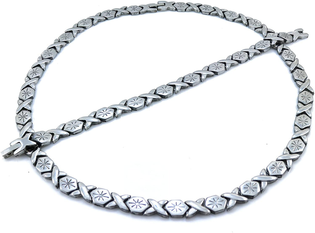 Womens Silver Tone XOXO Hugs & Kisses Necklace and Bracelet Set Starburst 20" LENGTH