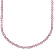 Load image into Gallery viewer, Bling Bling NY Unisex 1 Row Silver Finish Pink Lab Created Diamonds 4MM Thick 3 Prong 4 Prong Tennis Necklace 18-24 Inches