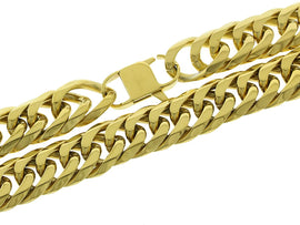 Solid 14k Yellow Gold Finish Stainless Steel 18mm Thick Miami Cuban Link Chain 30'' Long