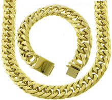 Load image into Gallery viewer, Bling Bling NY Solid 14k Yellow Gold Finish Stainless Steel 21mm Thick Miami Cuban Link Choker Chain Necklace &amp; Bracelet Set 24 inches