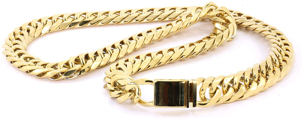 Bling Bling NY Mens Thick Tight Close Link Yellow Gold Finish Miami Cuban Link Chain and Bracelet Set