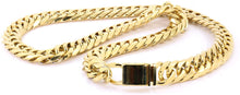 Load image into Gallery viewer, Bling Bling NY Mens Thick Tight Close Link Yellow Gold Finish Miami Cuban Link Chain and Bracelet Set