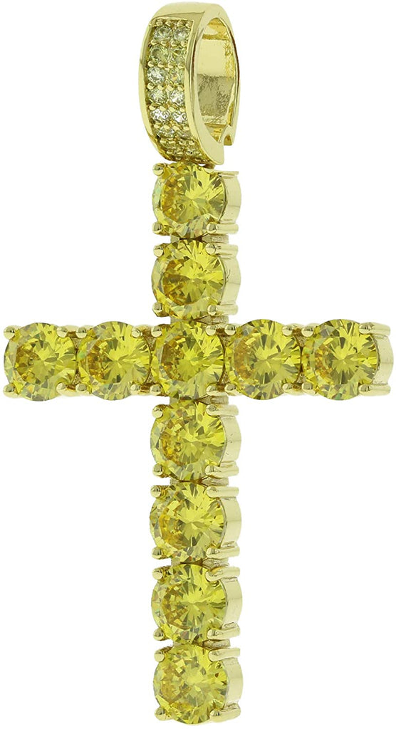 Men's Bling CZ Tennis Catholic Cross Crystal Jesus Pendant Hip Hop Multi Color Silver Gold Black Rose Gold