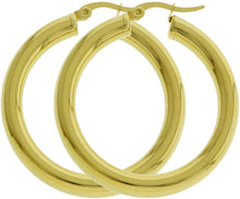 Load image into Gallery viewer, Women&#39;s Classic Thick Hollow 5mm Real 14k Yellow Gold Layered High Polish Round Small Medium Tube Hoop Earrings Click Top