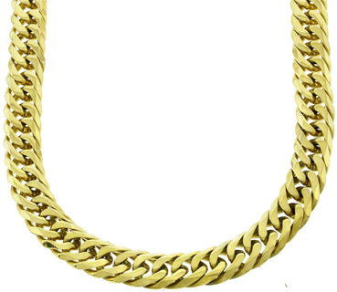 Solid 14k Yellow Gold Finish Stainless Steel 16.5mm Thick Miami Cuban Link Chain Necklace