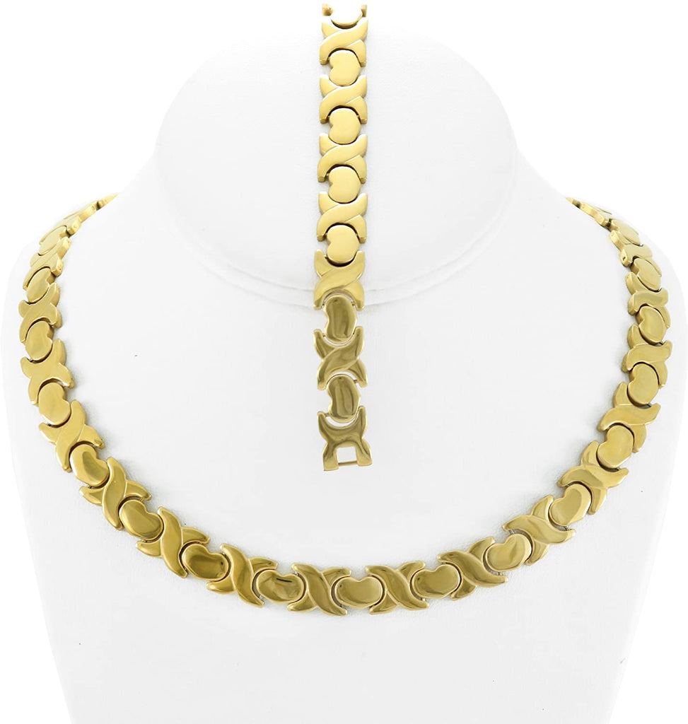 NEW 11mm Width Womens Gold Tone XOXO Stampato Necklace and Bracelet Set 18/20" LENGTH