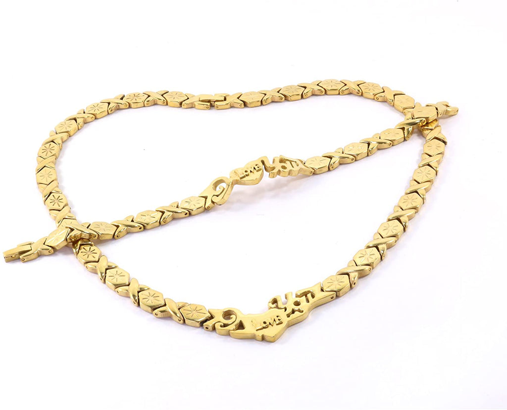 Bling Bling NY I Love You Gold Tone Hugs and Kisses Necklace & Bracelet Set with Hoop Earring