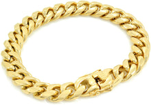 Load image into Gallery viewer, Bling Bling NY Men 14k Yellow Gold Finish Stainless Steel 6mm 8mm 10mm 12mm 14mm 16mm 18mm Thick Miami Cuban Link Curb Bracelet Triple Box Clasp Lock