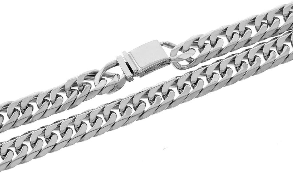 Men's Extra Long Choker Solid Stainless Steel 16mm Miami Cuban Link Chain and Bracelet Set Heavy 20-36 inches Necklace