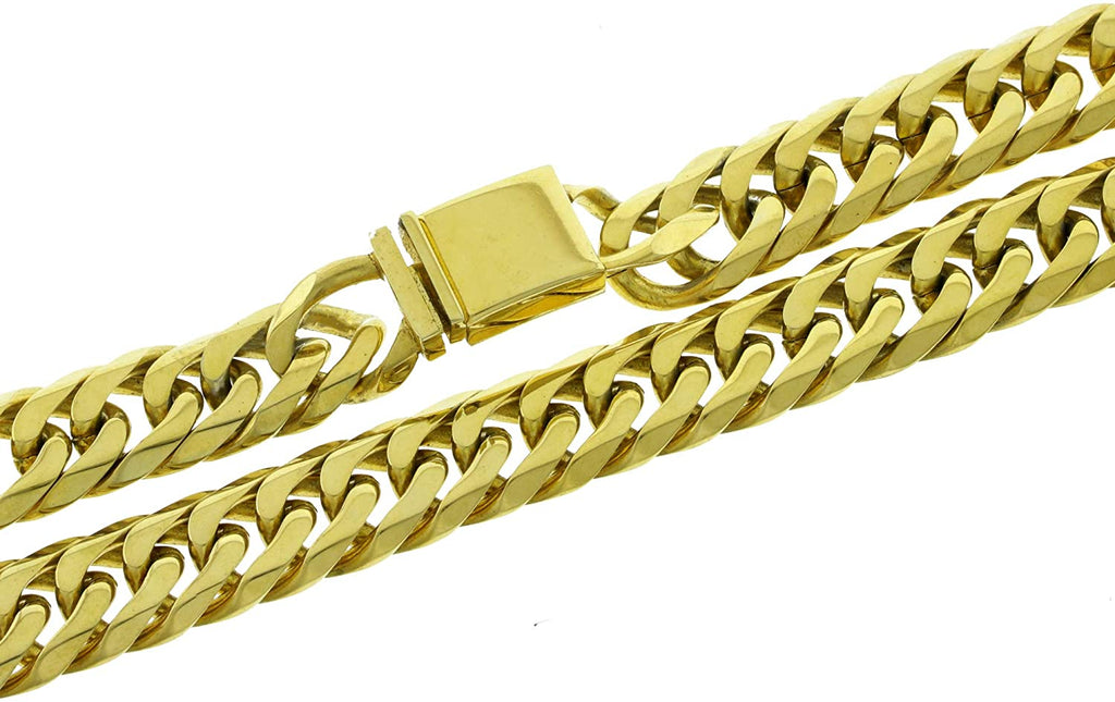 Men's 16mm Extra Long Thick Heavy Tight Link 18K Gold Plated Solid Stainless Steel Miami Cuban Link Oversize Chunky Big Chain Bracelet Set Box Lock 20-36 Inches