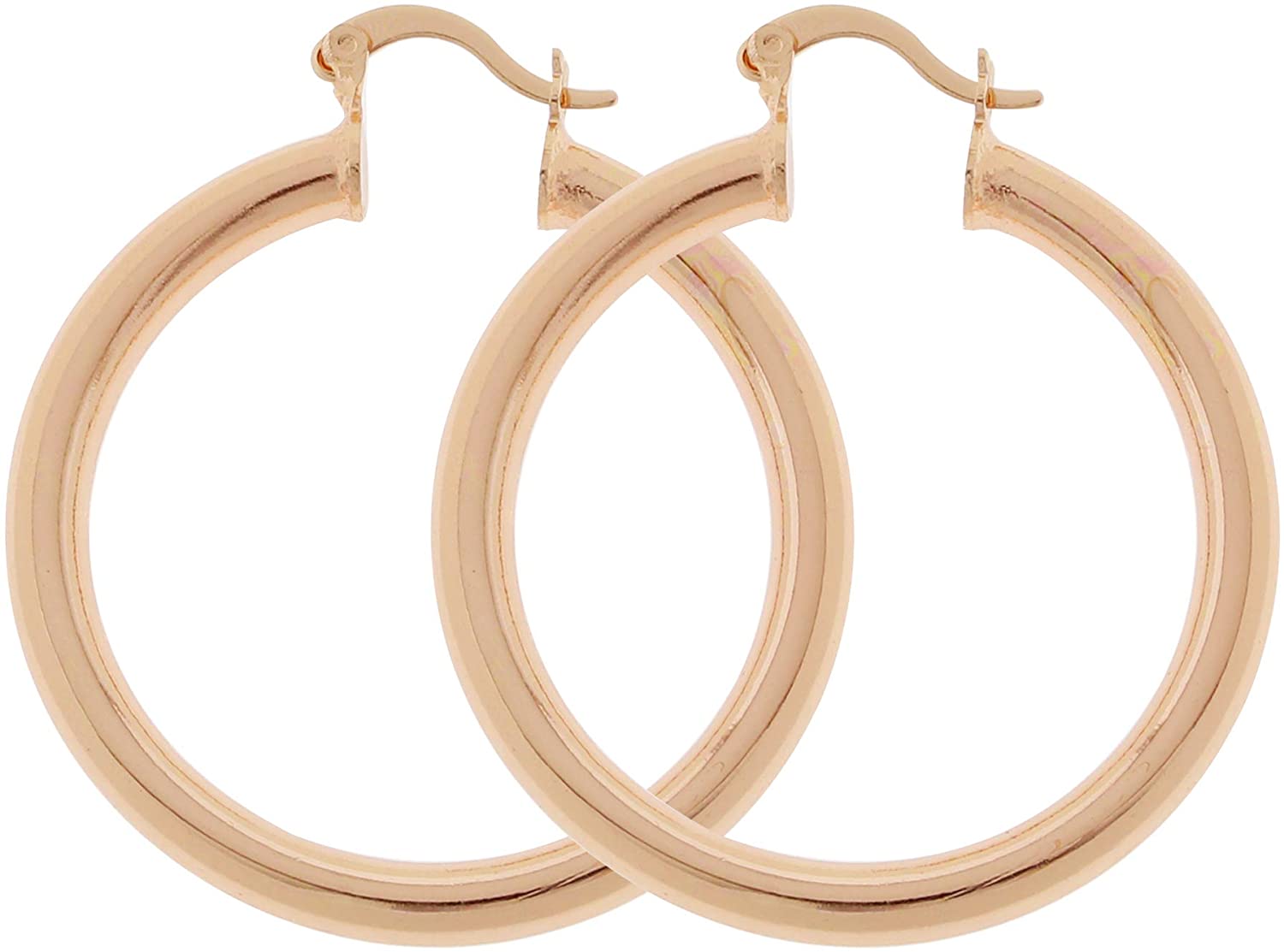 Women's Classic 4mm Wide Medium 40mm 50mm Large 60mm 70mm Extra Large 80mm Real 14k Rose Gold Layered Round BIG Hoop Rose Gold Tone Tube Earrings