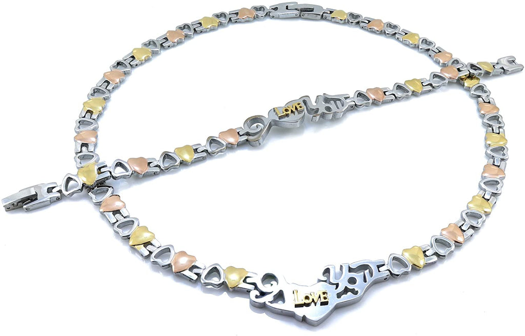 Bling Bling NY Womens I Love You Double Hearts XOXO Hugs and Kisses Necklace and Bracelet Set 18/20 inches Multi Color (Gold, Silver, Two Tone, Three Tone)