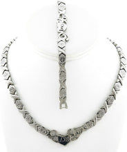 Load image into Gallery viewer, Silver Tone I Love You HUGS and Kisses Necklace &amp; Bracelet Set XOXO Starburst 20&quot; Length