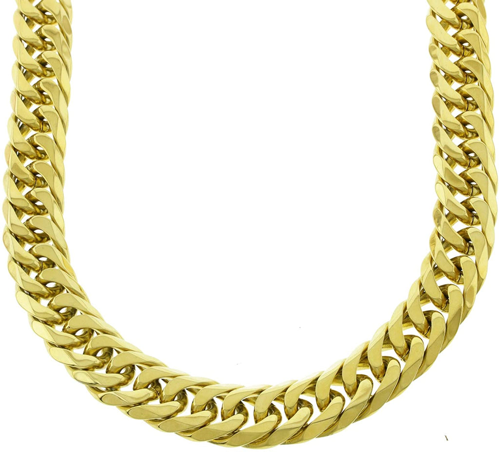 Solid 14k Yellow Gold Finish Stainless Steel 18.5mm Thick Miami Cuban Link Chain 30'' Long