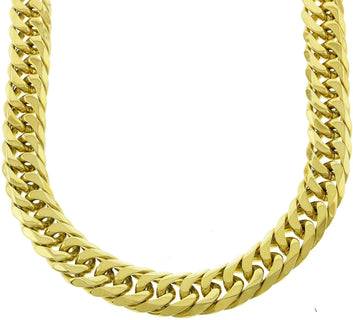 Solid 14k Yellow Gold Finish Stainless Steel 18.5mm Thick Miami Cuban Link Chain 30'' Long
