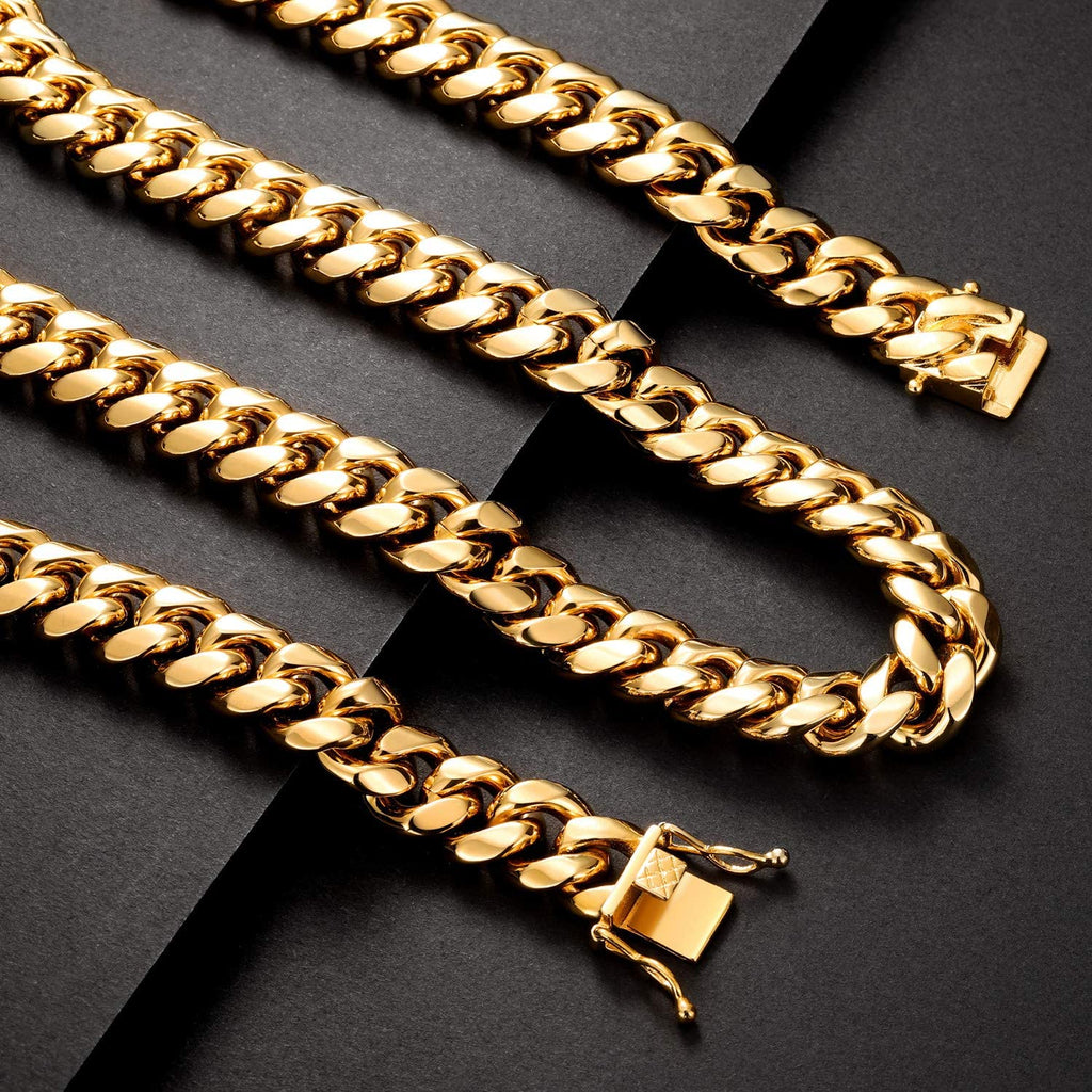 ROWIN&CO Mens Chain Black Heavy Big 316L Stainless Steel Miami Cuban Link  Necklace Hip hop Jewelry Choker Chain, 15mm Width/ 18 20 22 24 26 30 35  inch Lengths, (with Gift Box)