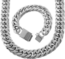 Load image into Gallery viewer, Bling Bling NY Solid Silver Finish Stainless Steel 21mm Thick Miami Cuban Link Chain Necklace and Bracelet Set