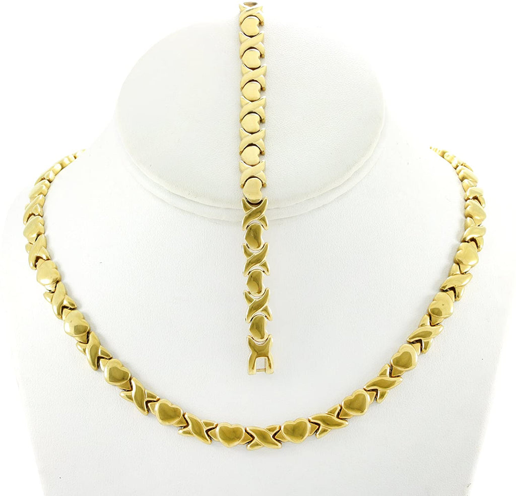SPARKLE XOXO Womens Gold Finish Hugs & Kisses Necklace Bracelet Set with Medium Sized Round Hoop Earrings