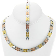 Load image into Gallery viewer, NEW Womens Three Tone (Gold Rose &amp; Silver) XOXO Love Necklace and Bracelet Set 18&quot; LENGTH