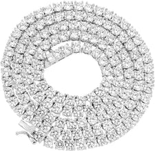 Men's 4mm Real Solid 925 Sterling Silver Tennis Chain Tennis Necklace & Bling Cubic Zirconia Cross Pendant